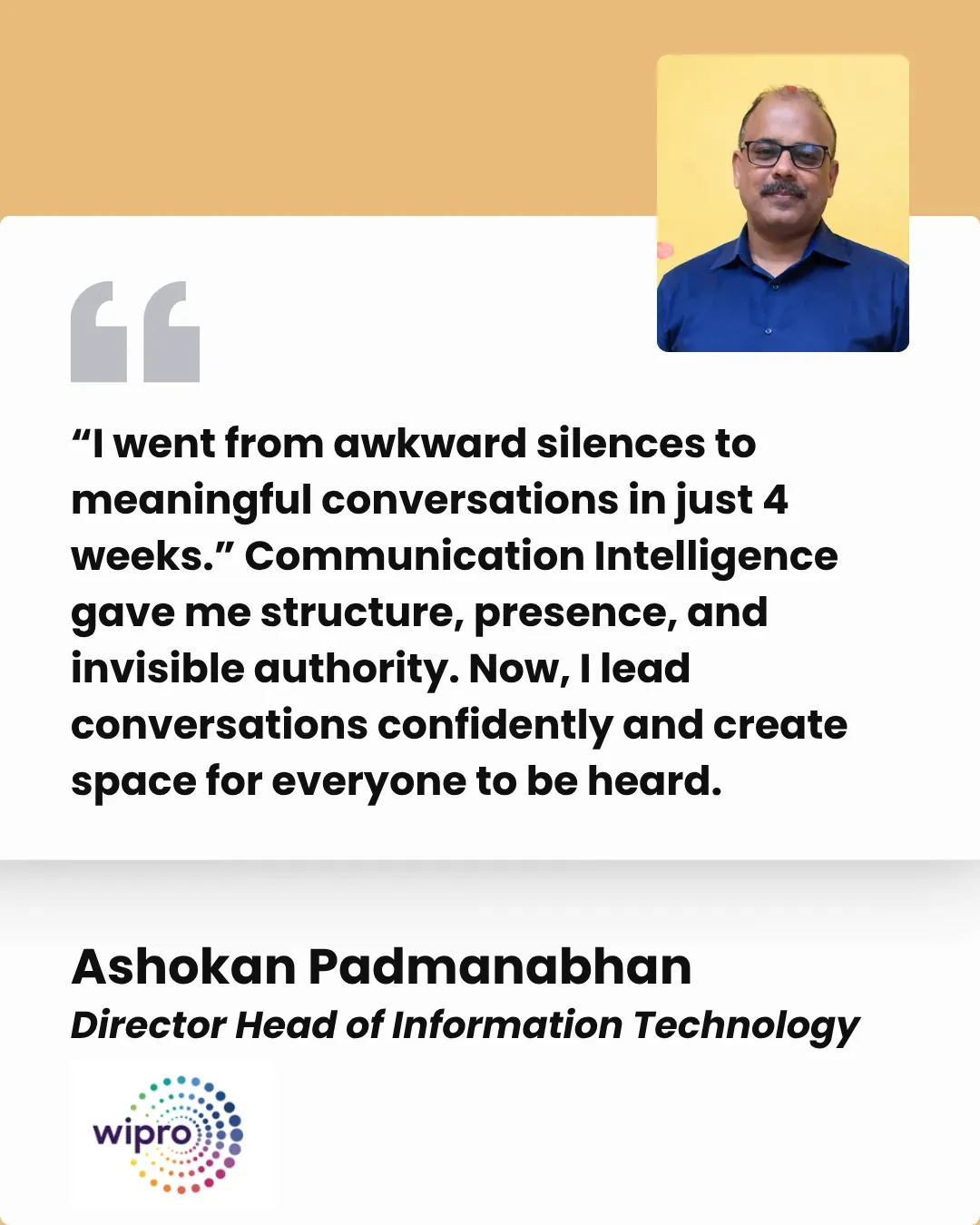 Ashokan Padmanabhan testimonial